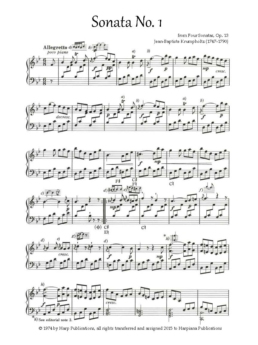 Krumpholtz Sonata 1, op 13, 1st page